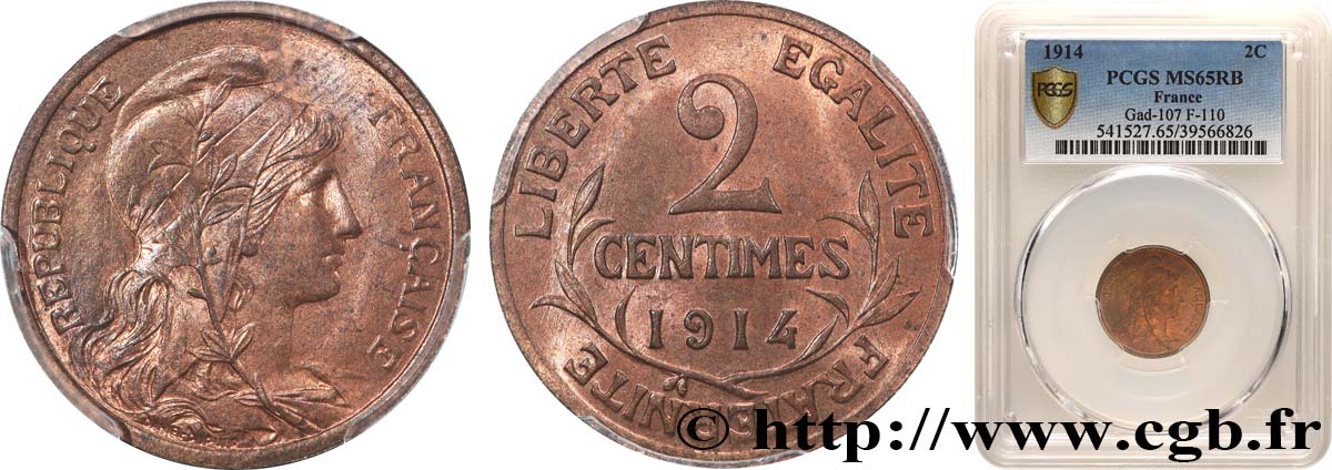 2 centimes Daniel-Dupuis 1914 Paris F.110/17 FDC65 PCGS