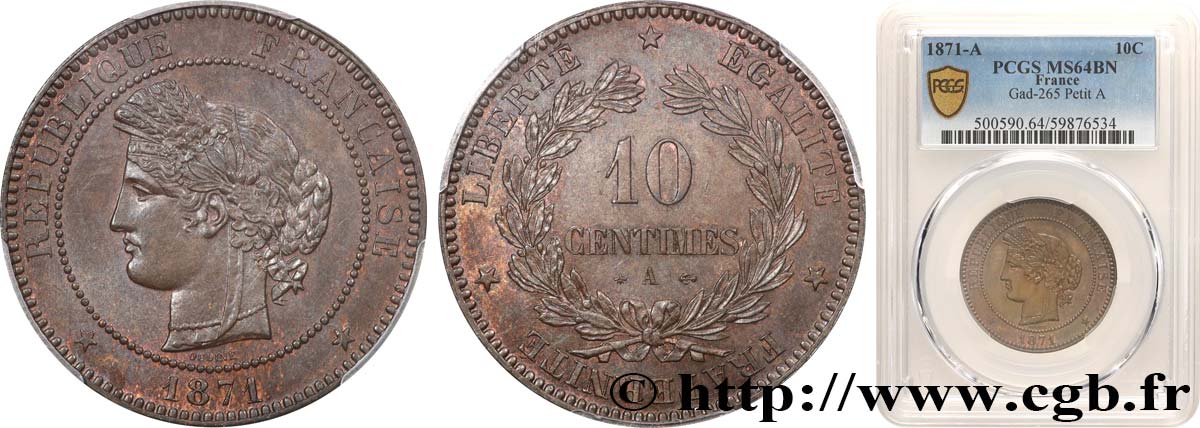 10 centimes Cérès 1871 Paris F.135/6 SPL64 PCGS