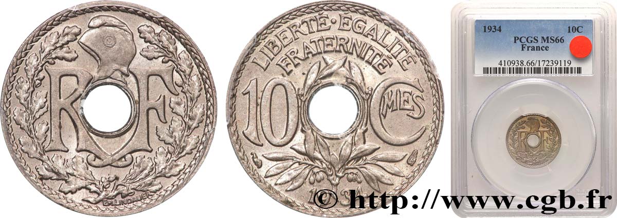 10 centimes Lindauer 1934  F.138/21 FDC66 PCGS