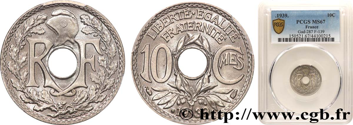 10 centimes Lindauer, maillechort 1939  F.139/3 FDC67 PCGS