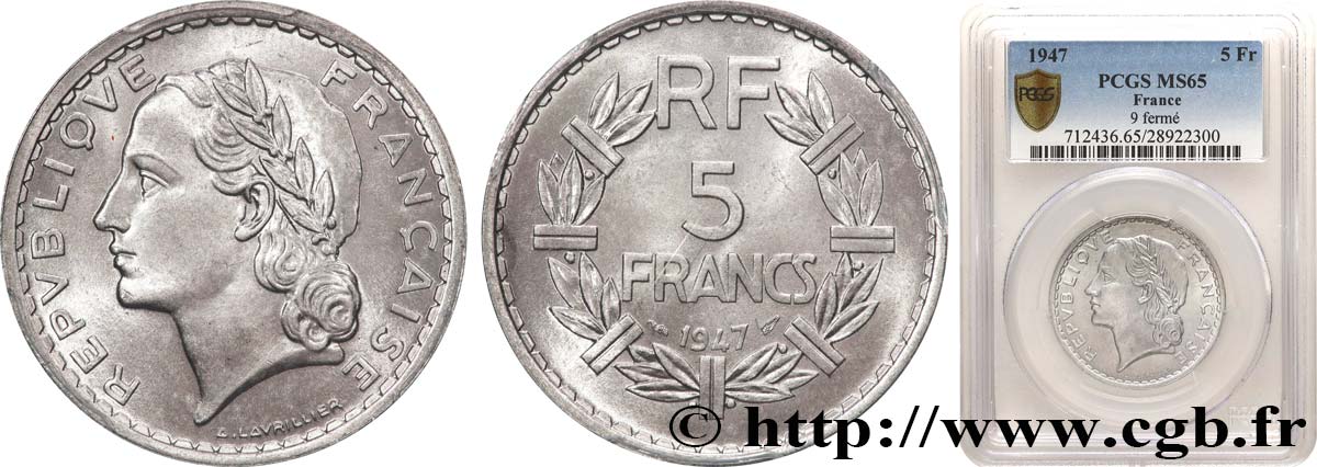 5 francs Lavrillier, aluminium 1947  F.339/10 FDC65 PCGS