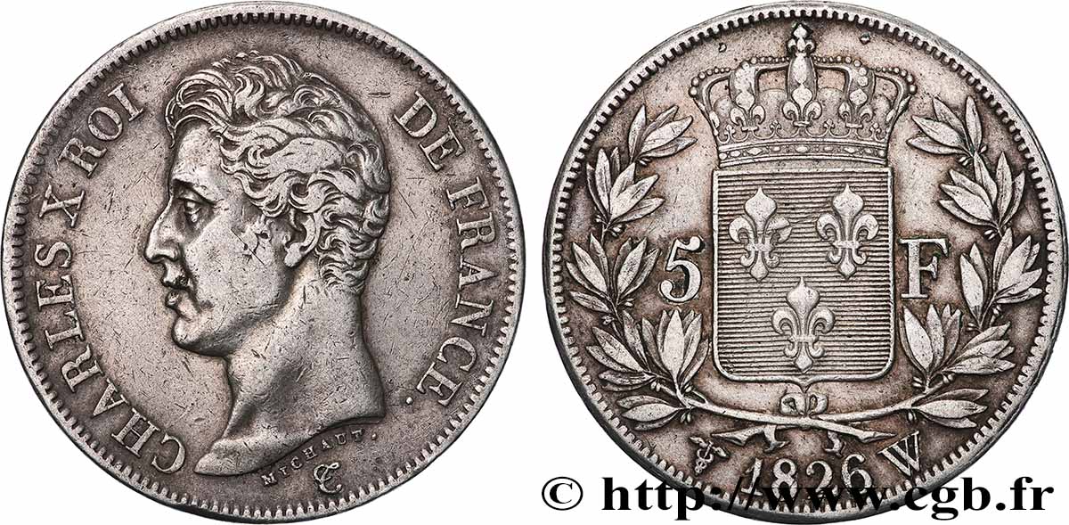 5 francs Charles X, 1er type 1826 Lille F.310/27 TB+ 