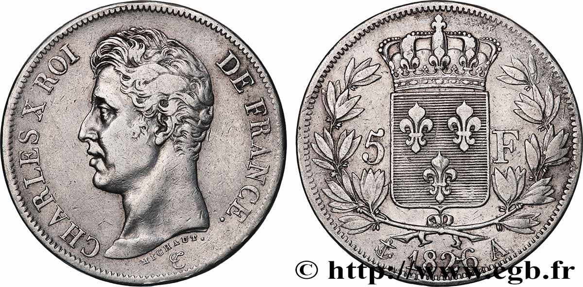 5 francs Charles X, 1er type 1826 Paris F.310/15 VF 
