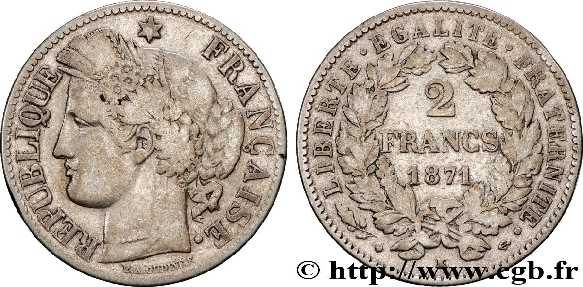2 francs Cérès, avec légende 1871 Bordeaux F.265/7 TB 