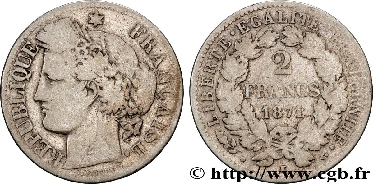 2 francs Cérès, avec légende 1871 Bordeaux F.265/7 B+ 