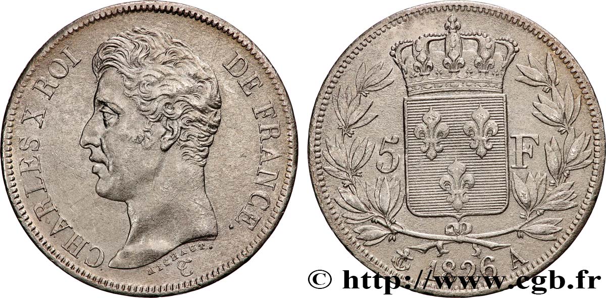 5 francs Charles X, 1er type 1826 Paris F.310/15 TTB+ 