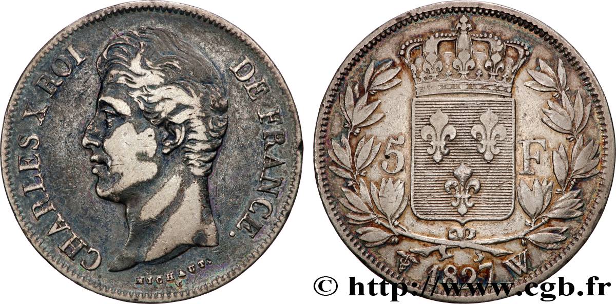 5 francs Charles X, 2e type 1827 Lille F.311/13 VF 