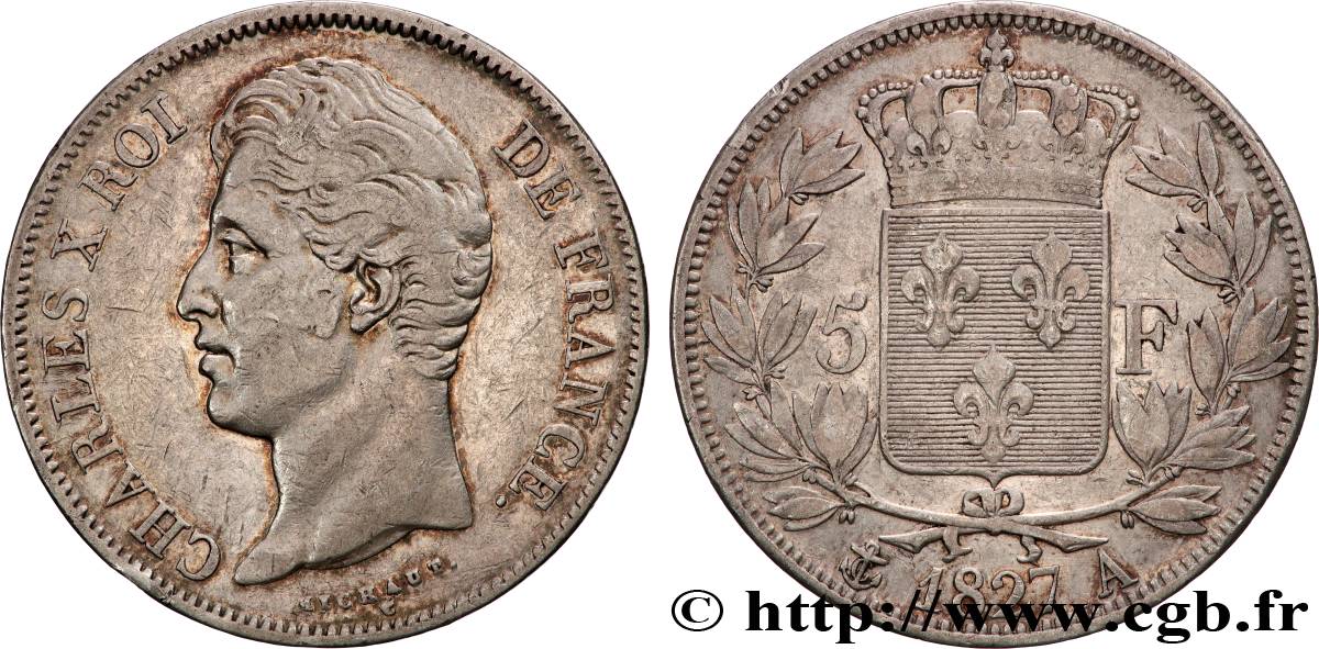 5 francs Charles X, 2e type 1827 Paris F.311/1 TB+ 