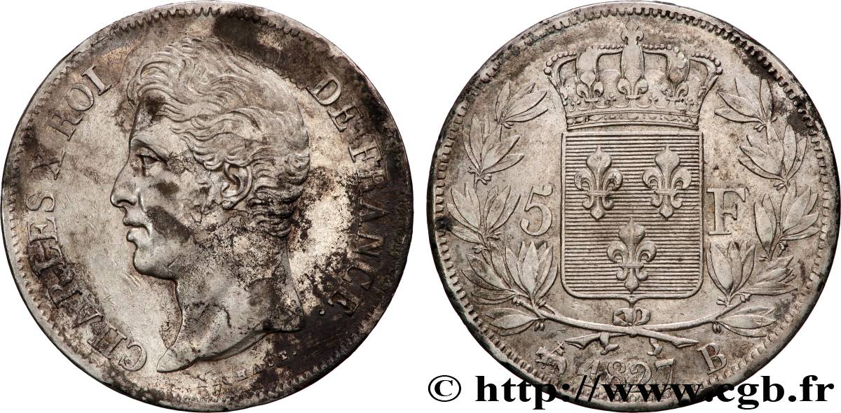 5 francs Charles X, 2e type 1827 Rouen F.311/2 TTB 