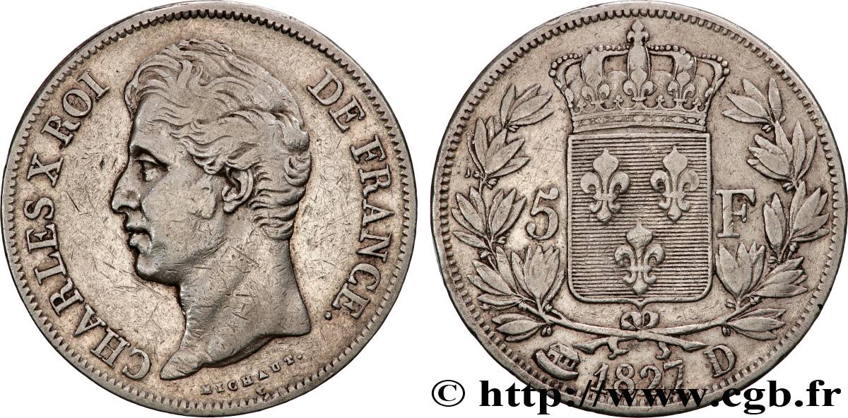 5 francs Charles X, 2e type 1827 Lyon F.311/4 TB 