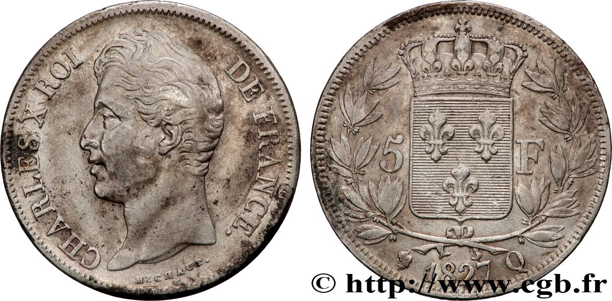 5 francs Charles X, 2e type 1827 Perpignan F.311/11 TB 