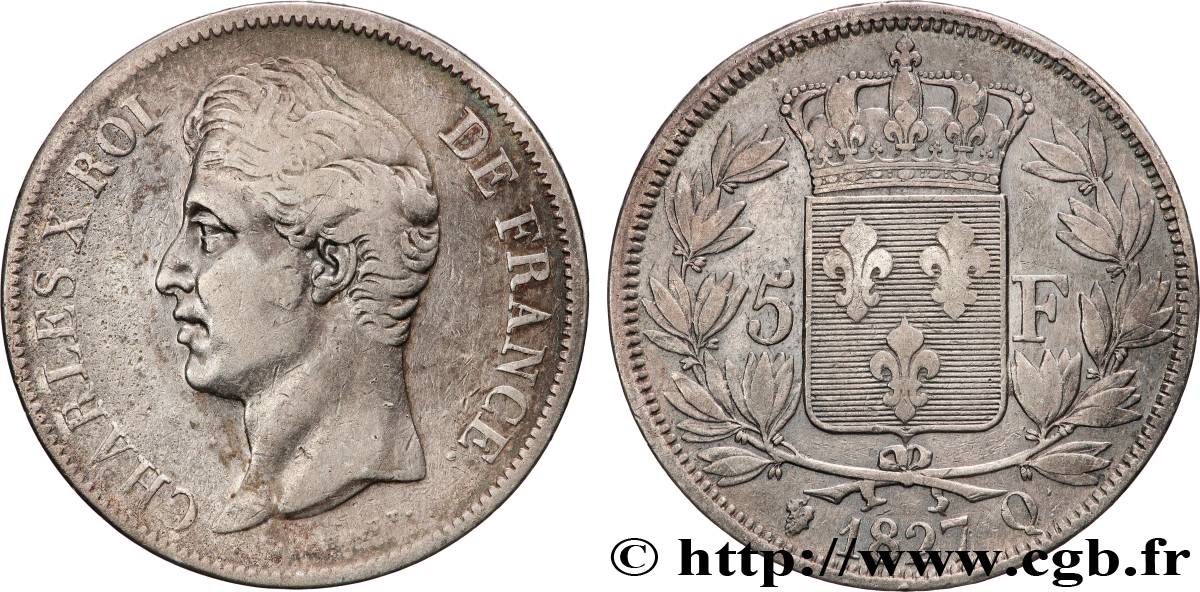 5 francs Charles X, 2e type 1827 Perpignan F.311/11 TB 