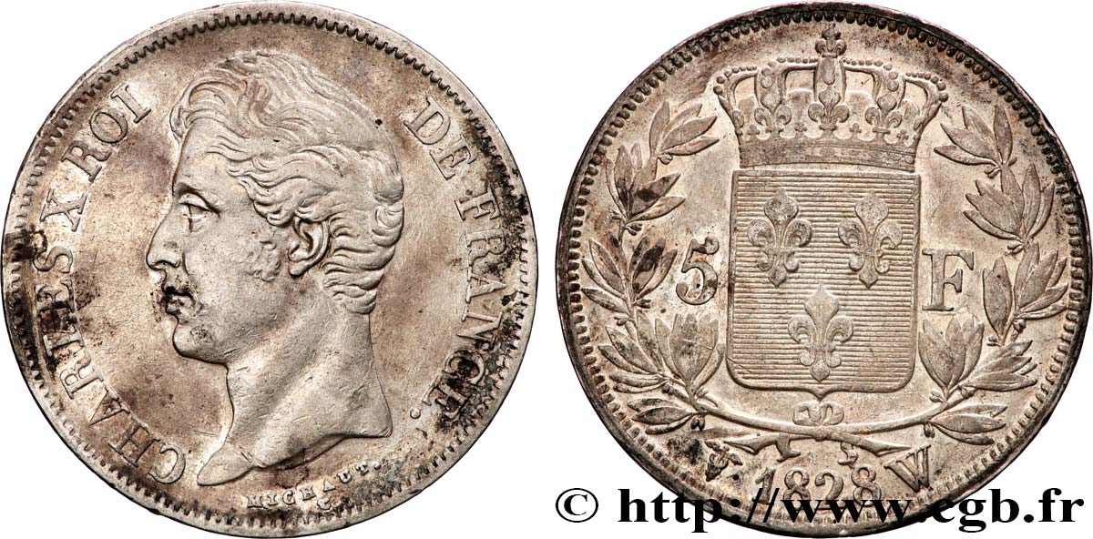 5 francs Charles X, 2e type 1828 Lille F.311/26 XF 