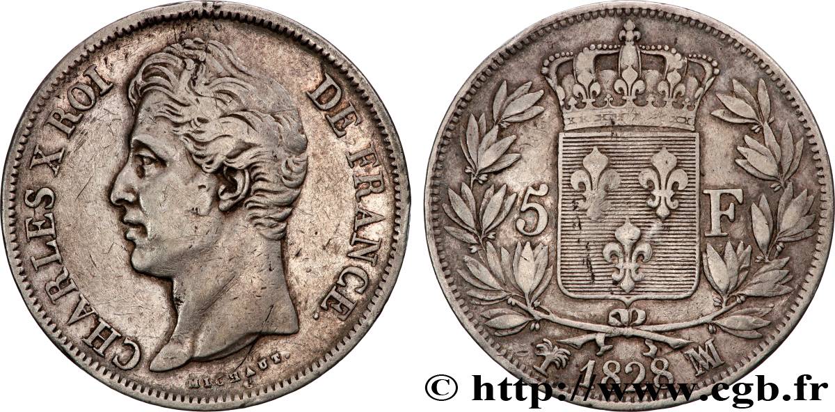 5 francs Charles X, 2e type 1828 Marseille F.311/23 TB 