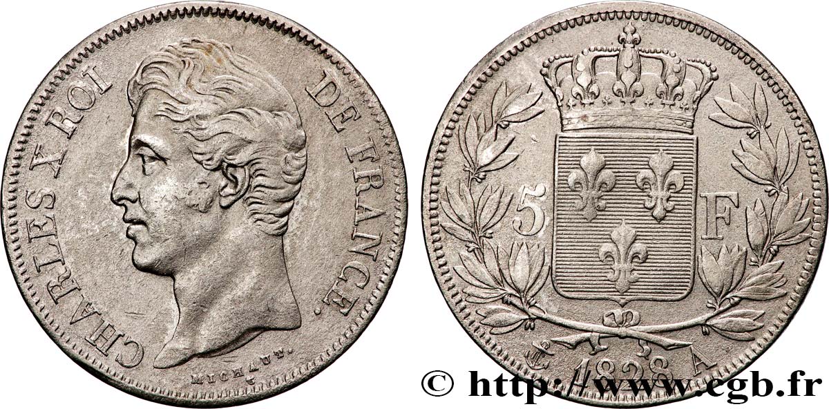 5 francs Charles X, 2e type 1828 Paris F.311/14 TB+ 