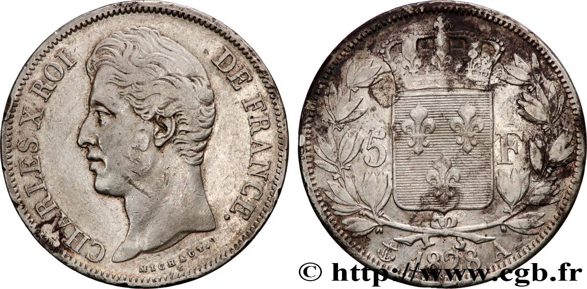 5 francs Charles X, 2e type 1828 Paris F.311/14 VF 