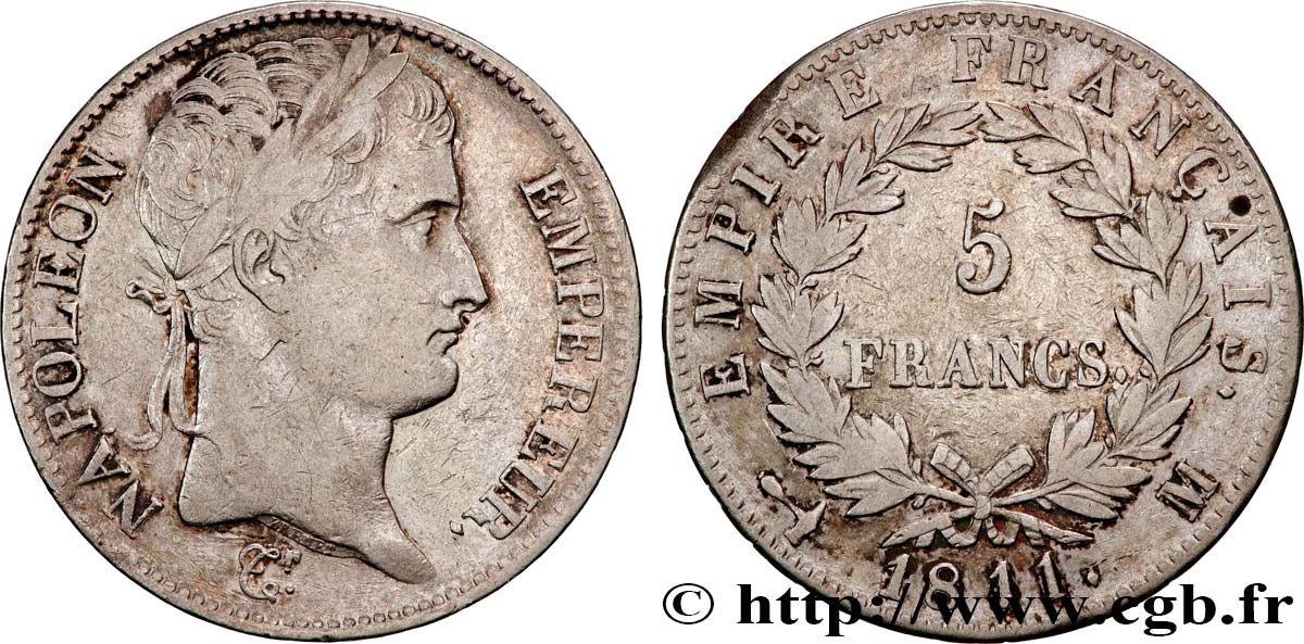 5 francs Napoléon Empereur, Empire français 1811 Toulouse F.307/35 VF 