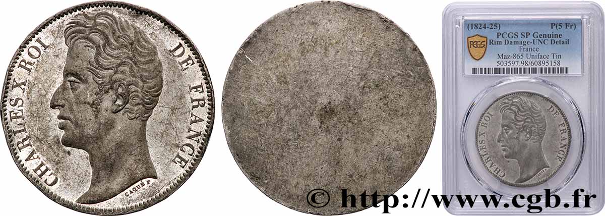 Épreuve uniface d&nbsp;avers de 5 francs par Caqué n.d. Paris T.T.3019 1 SUP+ PCGS