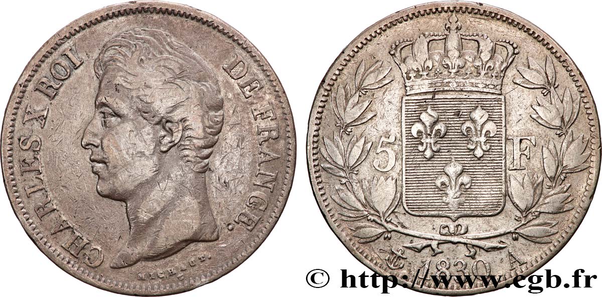 5 francs Charles X, 2e type 1830 Paris F.311/40 TB 