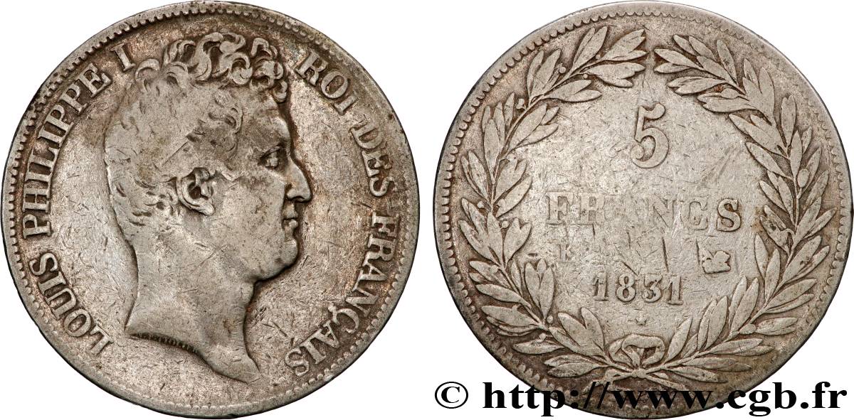 5 francs type Tiolier avec le I, tranche en creux 1831 Bordeaux F.315/20 TB 