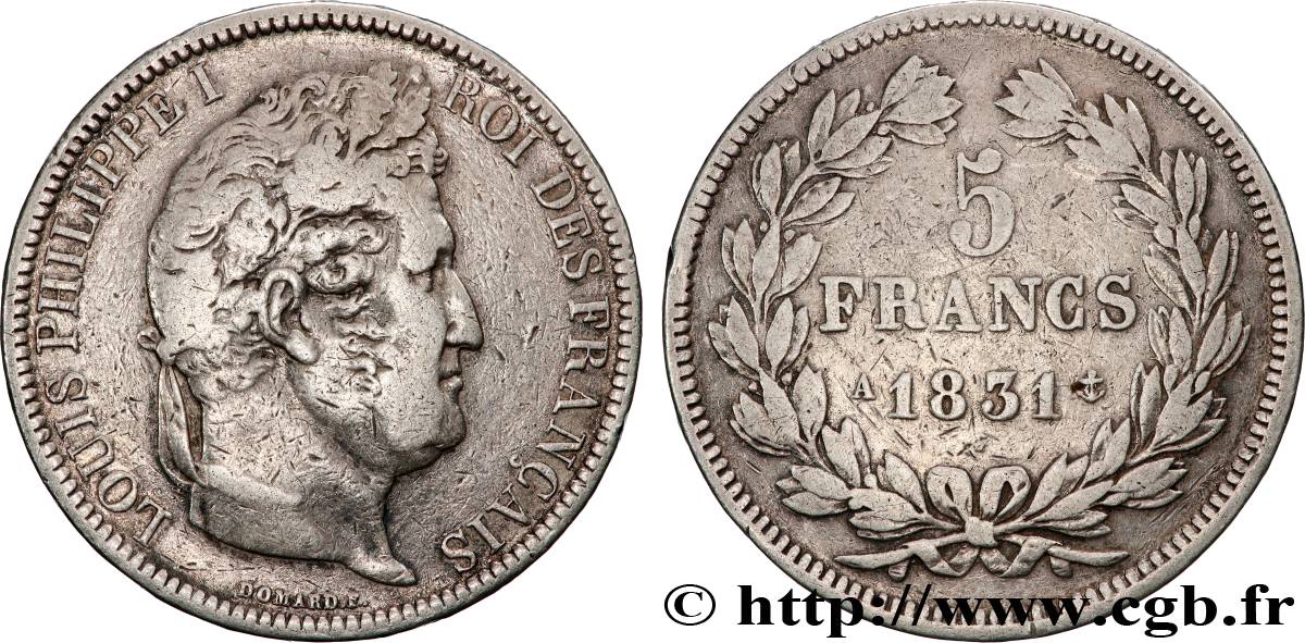 5 francs Ier type Domard, tranche en relief 1831 Paris F.320/1 VF 