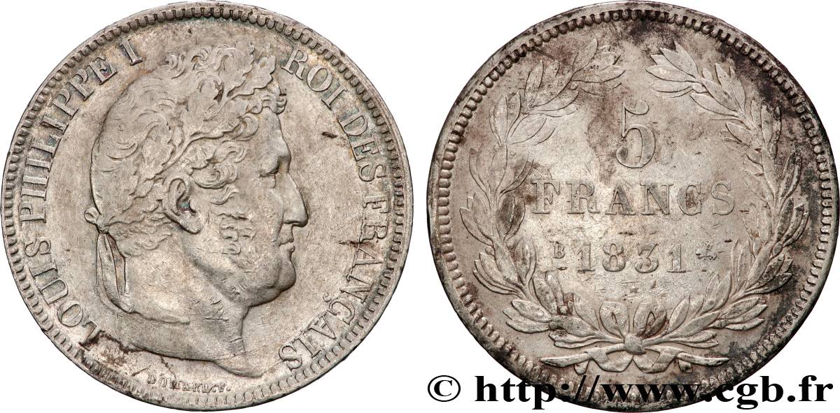 5 francs Ier type Domard, tranche en relief 1831 Rouen F.320/2 TTB 