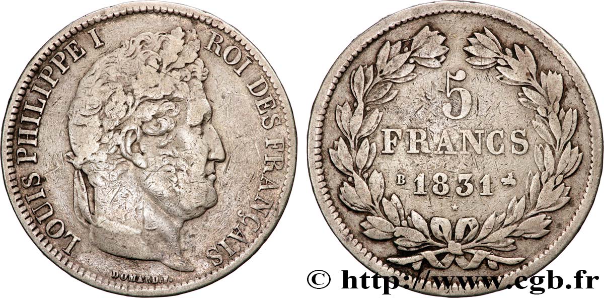 5 francs Ier type Domard, tranche en relief 1831 Rouen F.320/2 VF 