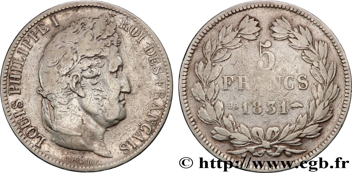 5 francs Ier type Domard, tranche en creux 1831 Strasbourg F.319/1 TB+ 