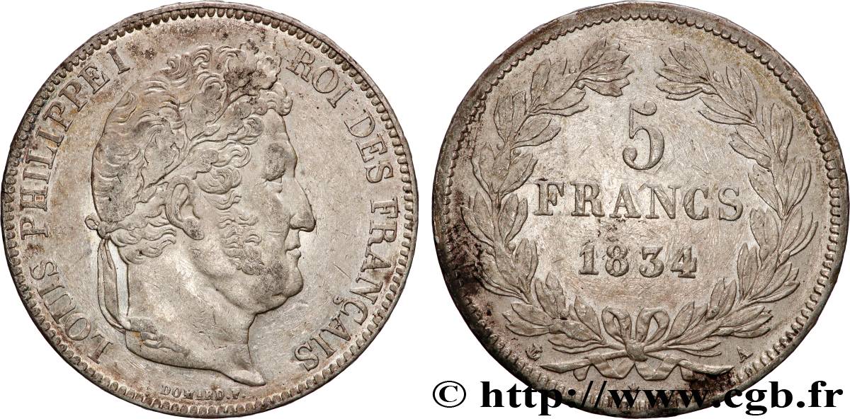 5 francs IIe type Domard 1834 Paris F.324/29 AU 