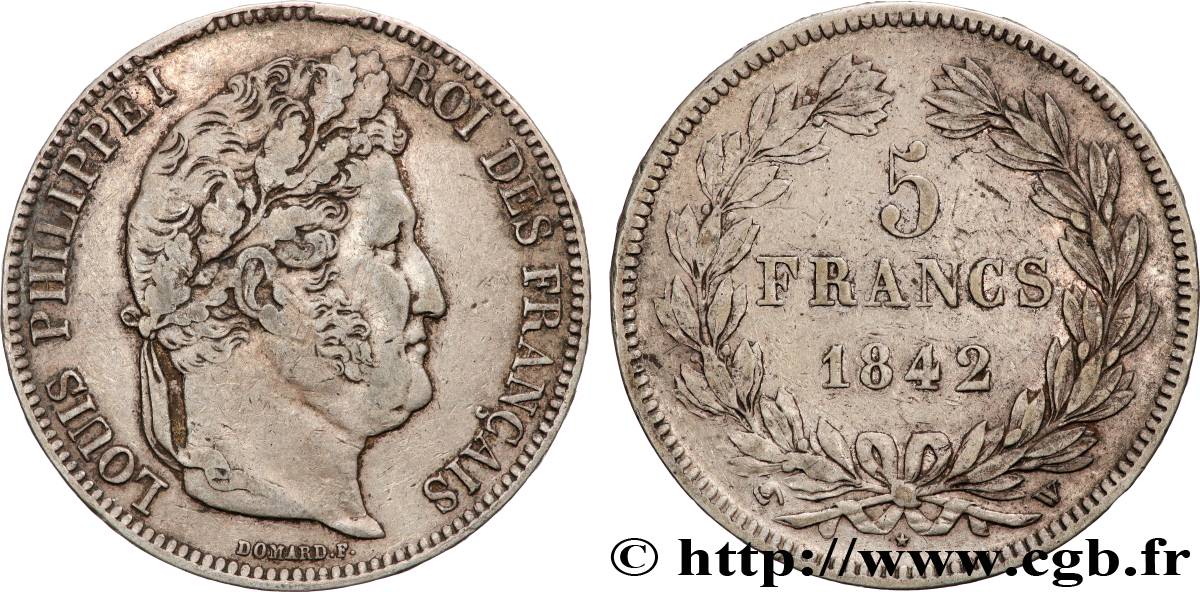 5 francs IIe type Domard 1842 Lille F.324/99 XF 