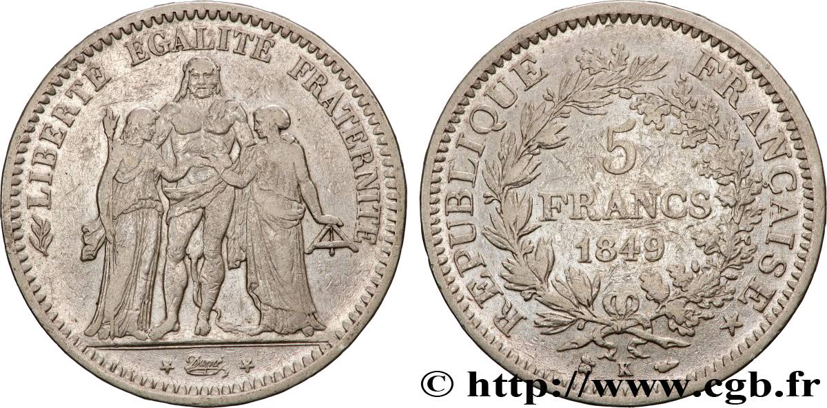 5 francs Hercule, IIe République 1849 Bordeaux F.326/7 TB+ 