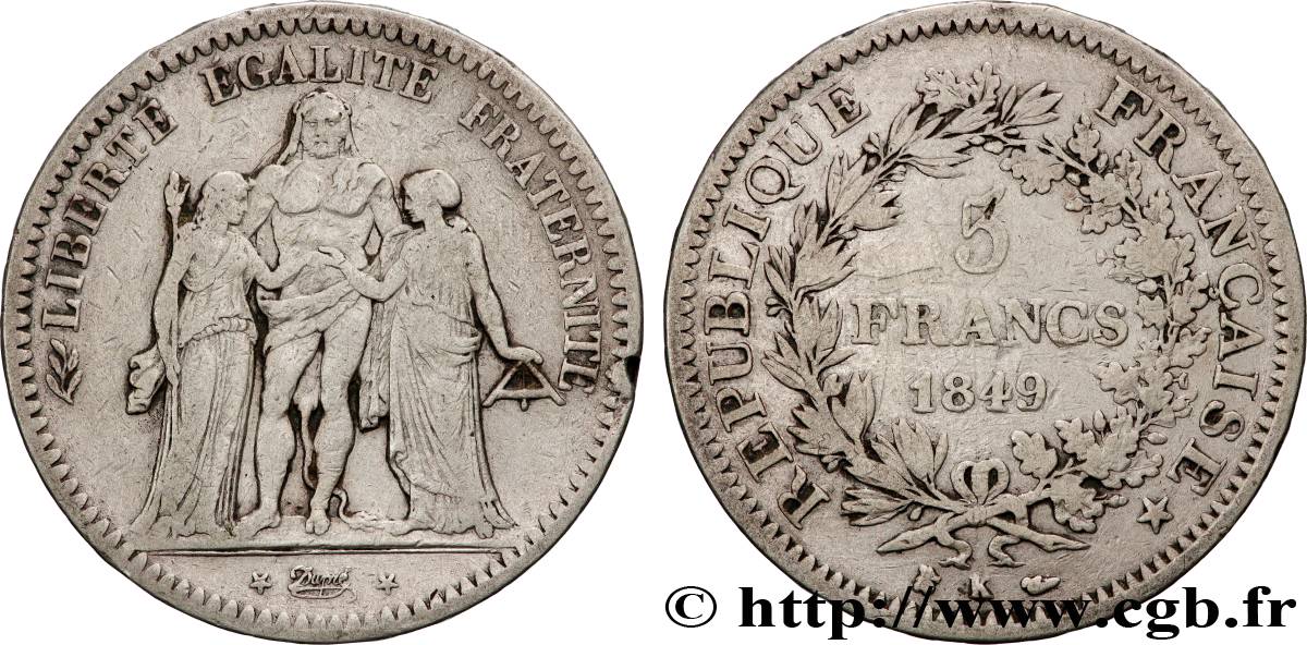 5 francs Hercule, IIe République 1849 Bordeaux F.326/7 VF 