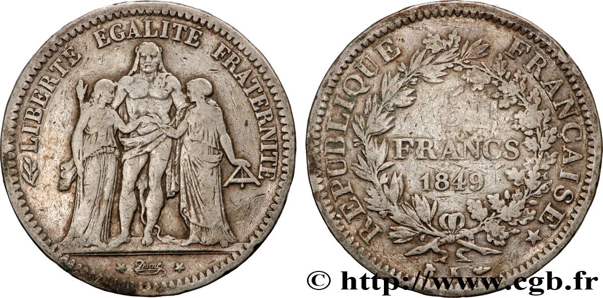 5 francs Hercule, IIe République 1849 Bordeaux F.326/7 VF 