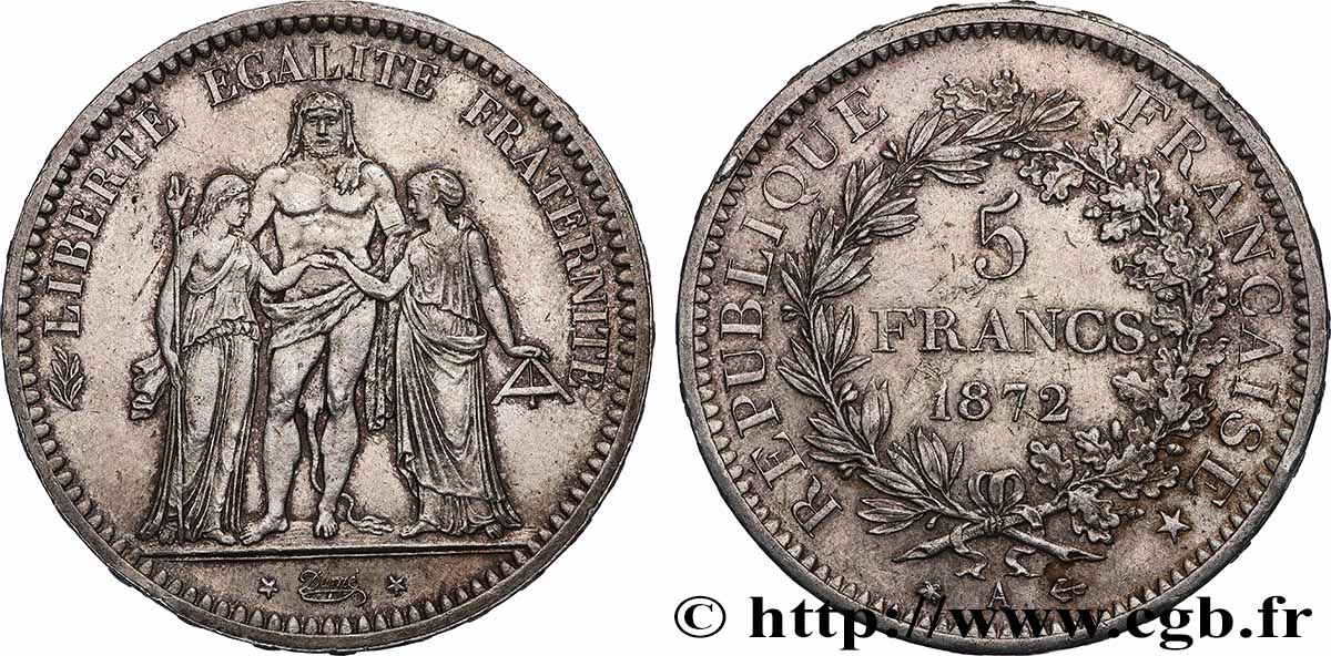 5 francs Hercule, Petites étoiles 1872 Paris F.334/7 AU 