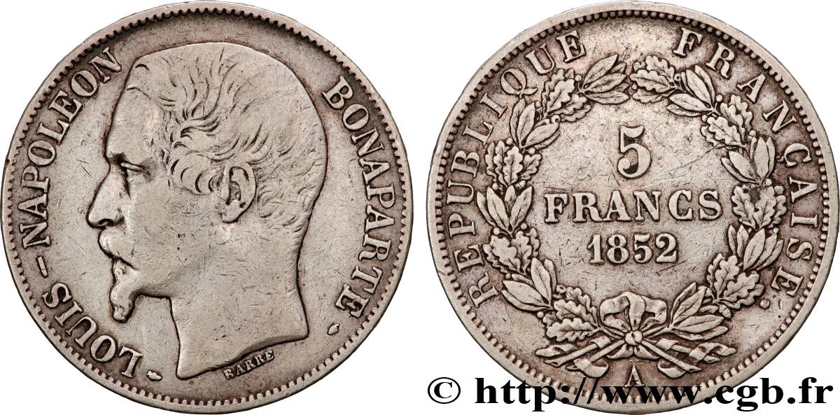 5 francs Louis-Napoléon, 1er type 1852 Paris F.329/1 TB+ 