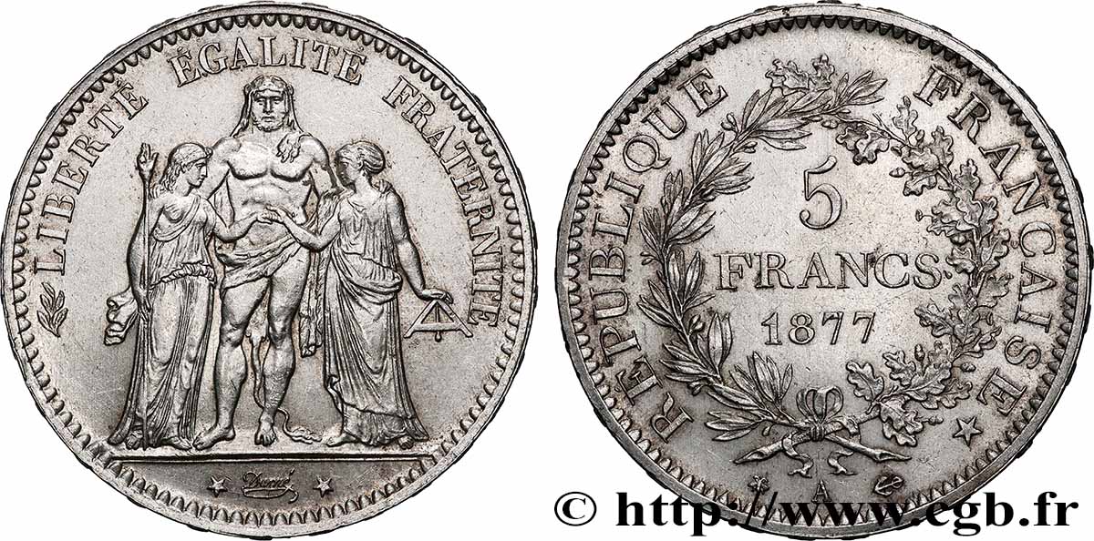 5 francs Hercule 1877 Paris F.334/19 SUP 