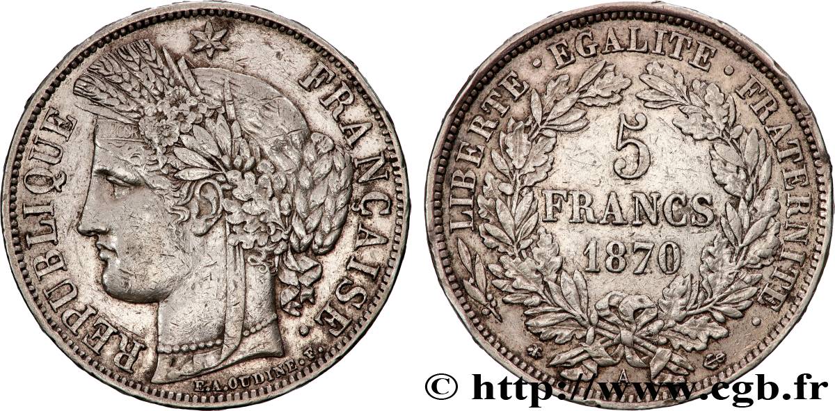 5 francs Cérès, avec légende 1870 Paris F.333/1 XF 