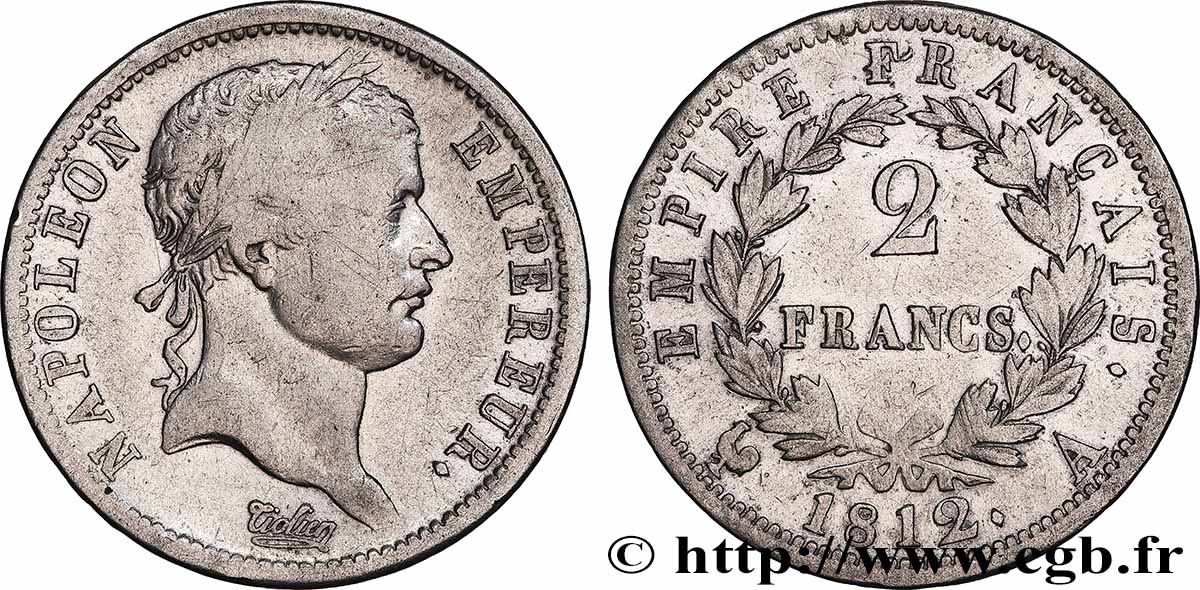 2 francs Napoléon Ier tête laurée, Empire français 1812 Paris F.255/38 TB 