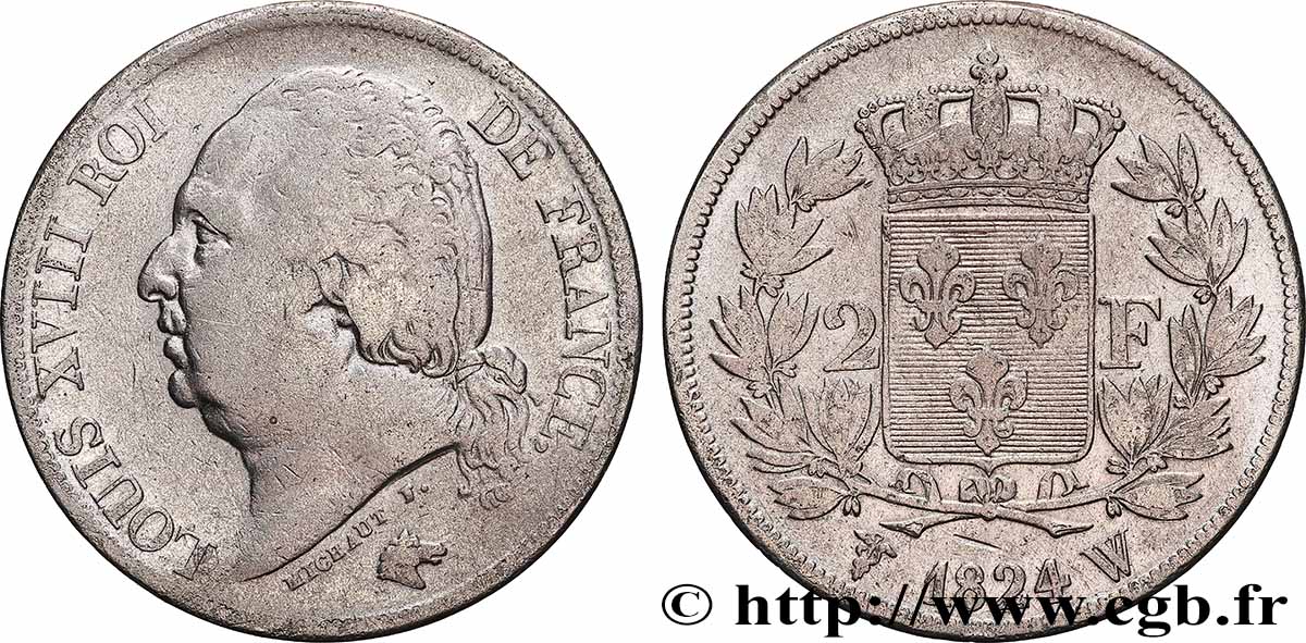 2 francs Louis XVIII 1824 Lille F.257/62 TB 