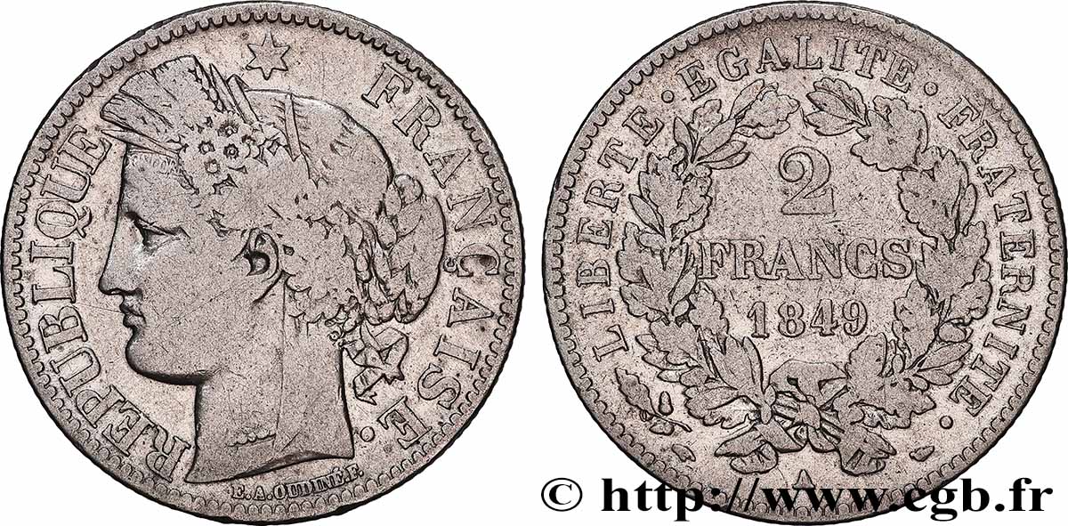 2 francs Cérès, IIe République 1849 Paris F.261/1 TB 