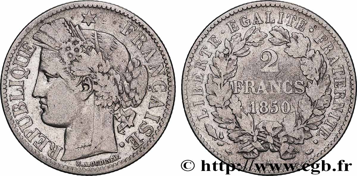 2 francs Cérès, IIe République 1850 Paris F.261/4 TB 