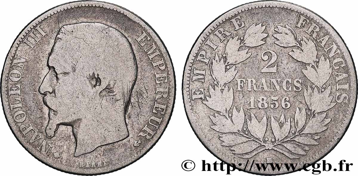 2 francs Napoléon III, tête nue, petit BB 1856 Strasbourg F.262/7 SGE 