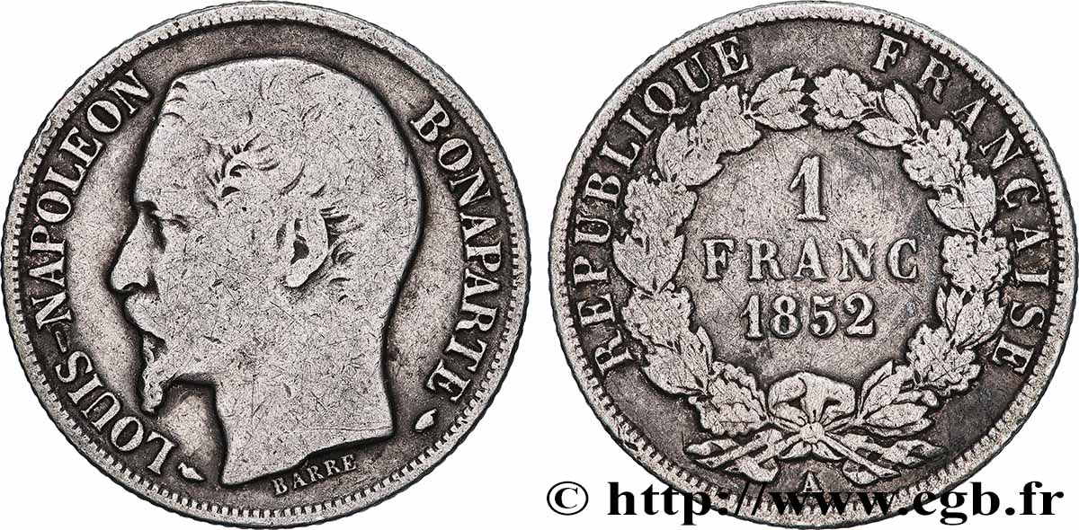 1 franc Louis-Napoléon 1852 Paris F.212/1 RC+ 