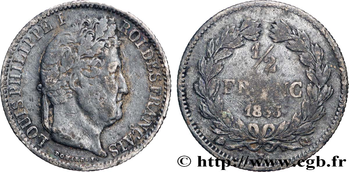 1/2 franc Louis-Philippe 1833 Perpignan F.182/37 TB 