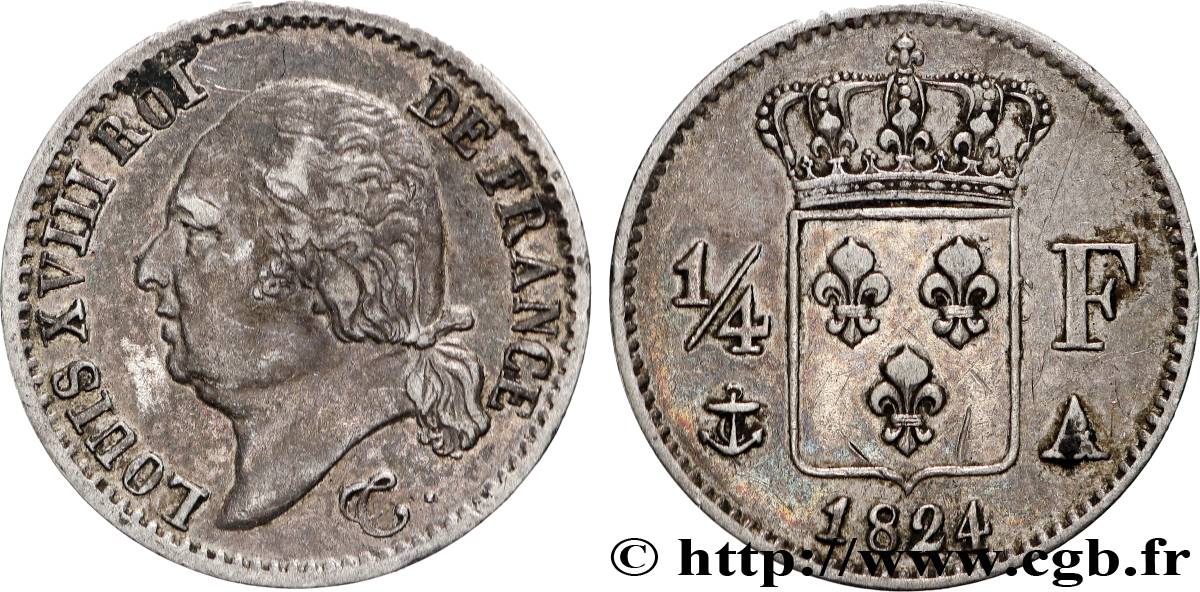 1/4 franc Louis XVIII  1824 Paris F.163/31 q.SPL 