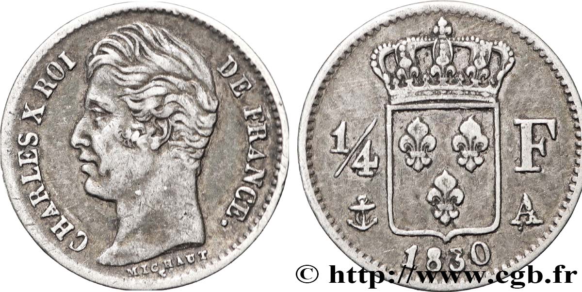 1/4 franc Charles X 1830 Paris F.164/39 TTB+ 