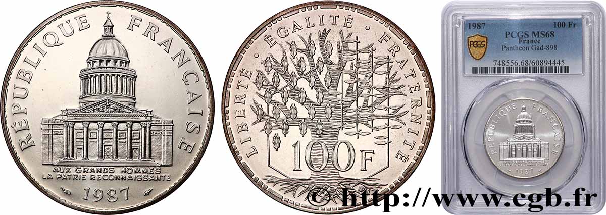 100 francs Panthéon, Brillant Universel 1987  F.451/7 var. FDC68 PCGS