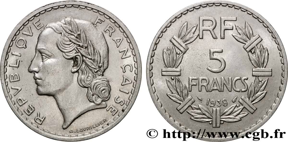 5 francs Lavrillier, nickel 1938  F.336/7 SUP 