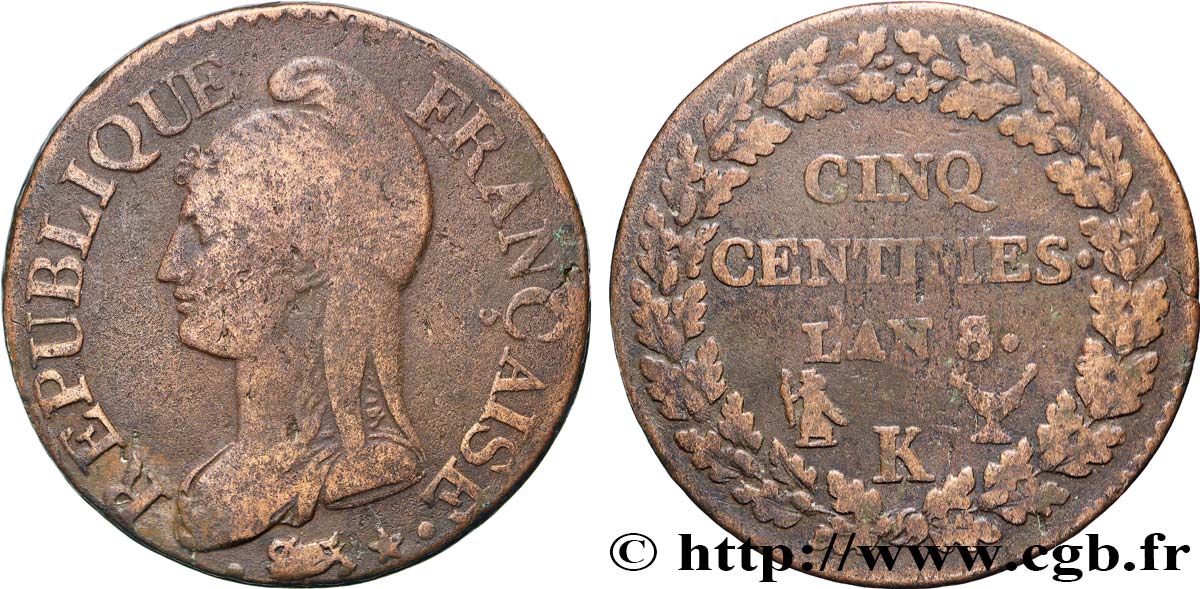 Cinq centimes Dupré, grand module 1800 Bordeaux F.115/131 TB 