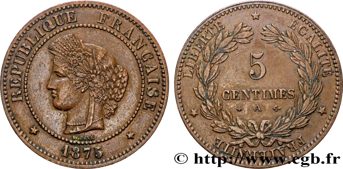 5 centimes Cérès 1875 Paris F.118/11 TTB 